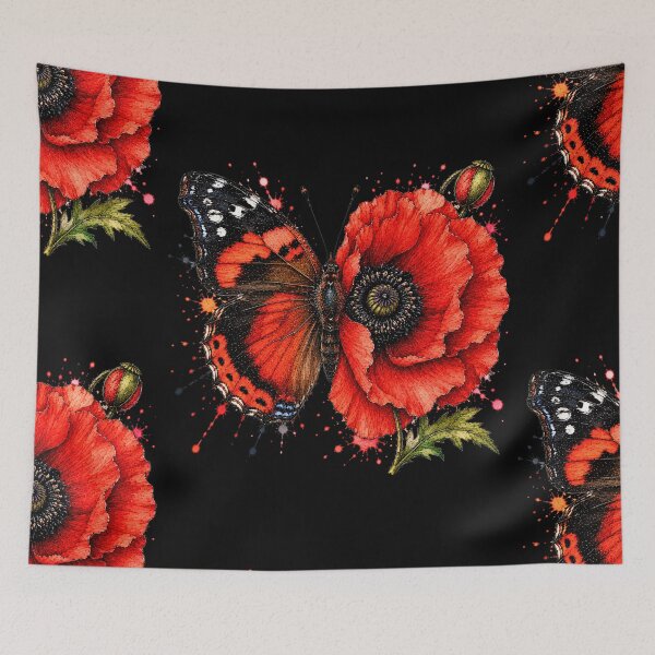 Item preview, Poppy Butterfly Watercolor Illustration designed and sold by ColorSplash123.