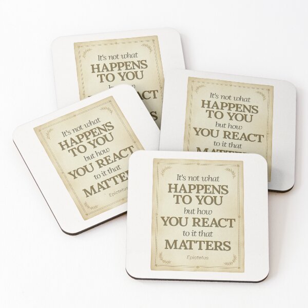 Item preview, It's not what happens to you but how you react to it that matters - Epictetus - Elegant Script Stoic Quote - Black and Gold Version designed and sold by Stoic Core.