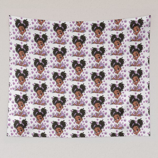 Item preview, Little Cute Girl Locs Kawaii Purple Crowns and Hearts Print Pattern designed and sold by RichardRags.