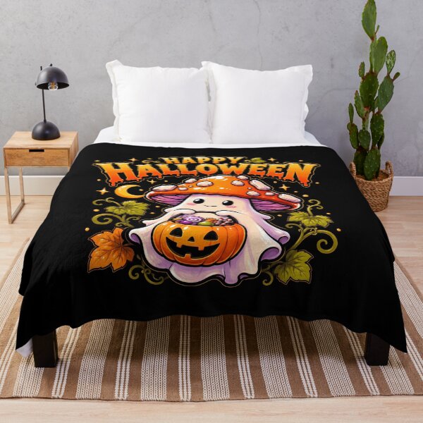 Item preview, Cute ghost mushroom with Halloween pumpkin candy designed and sold by rafaeltto.