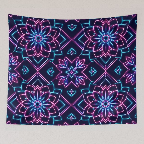 Item preview, Neon Glowing Lotus Mandala Geometric Pattern designed and sold by Owcomm.