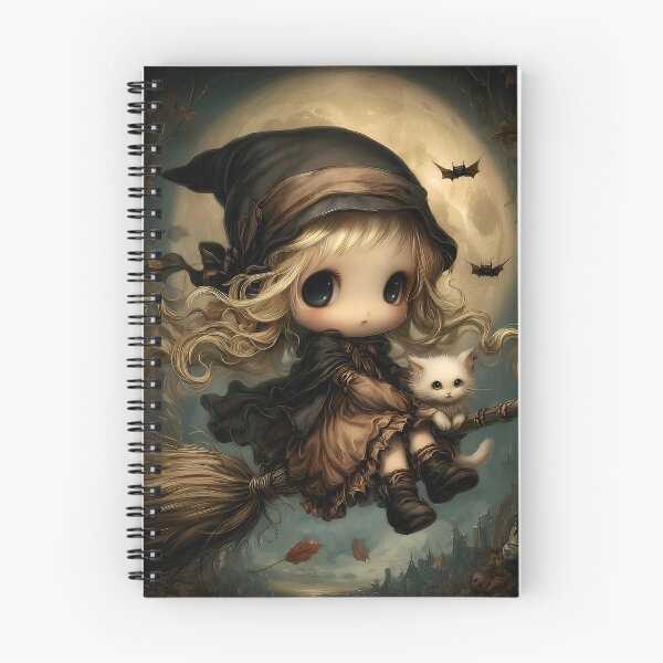 Item preview, Flying Witch & Black Cat | Moon Halloween Art | Gothic Storybook Illustration designed and sold by InkAndGloom.