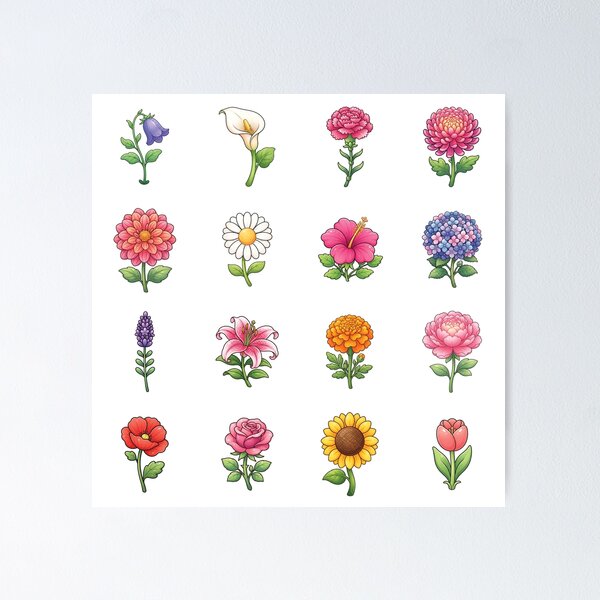 Item preview, Cute Flowers Sticker Pack Botanical Rose Daisy Lily Floral Art designed and sold by Pavnud.
