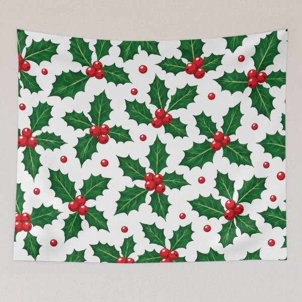 Item preview, Festive Holly Berry Leaves Christmas Pattern designed and sold by Owcomm.