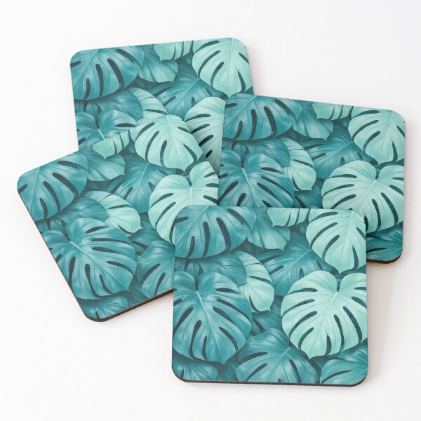 Item preview, Teal Monstera Leaves Tropical Jungle Pattern designed and sold by Owcomm.