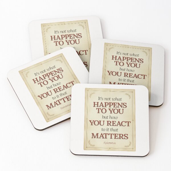 Item preview, It's not what happens to you but how you react to it that matters - Epictetus - Elegant Script Stoic Quote - Roman Red Version designed and sold by Stoic Core.