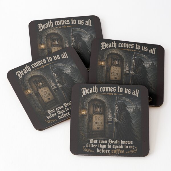 Item preview, Death Comes to Us All… But Even Death Knows Better Than to Speak to Me Before Coffee | Gothic Grim Reaper Coffee T-Shirt designed and sold by KissMy6 Industries.