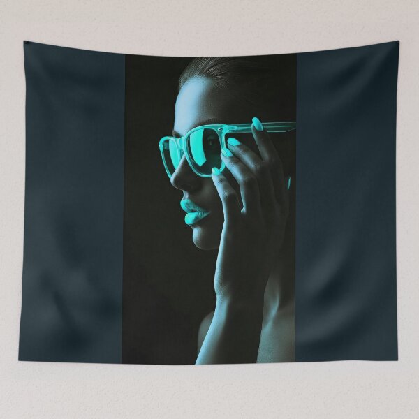 Item preview, Electric Cyan Glow Neon Portrait Aesthetic Art designed and sold by abanoubnabil.