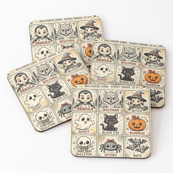 Item preview, Vintage Halloween Comic Character Grid designed and sold by Teeny Quities.