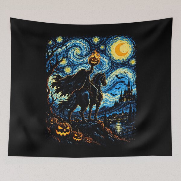 Item preview, Spooky Horseman with Jack-o'-Lantern in Starry Night Halloween designed and sold by rafaeltto.