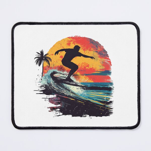 Item preview, Vintage Surfing Sunset | Retro Surfer Riding Ocean Wave | Tropical Beach Art designed and sold by Awarrie.