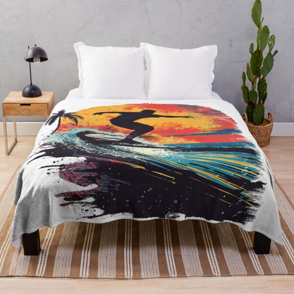 Item preview, Vintage Surfing Sunset | Retro Surfer Riding Ocean Wave | Tropical Beach Art designed and sold by Awarrie.