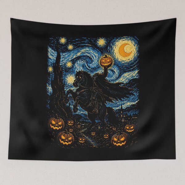 Item preview, Halloween horseman with pumpkin in a starry night halloween designed and sold by rafaeltto.