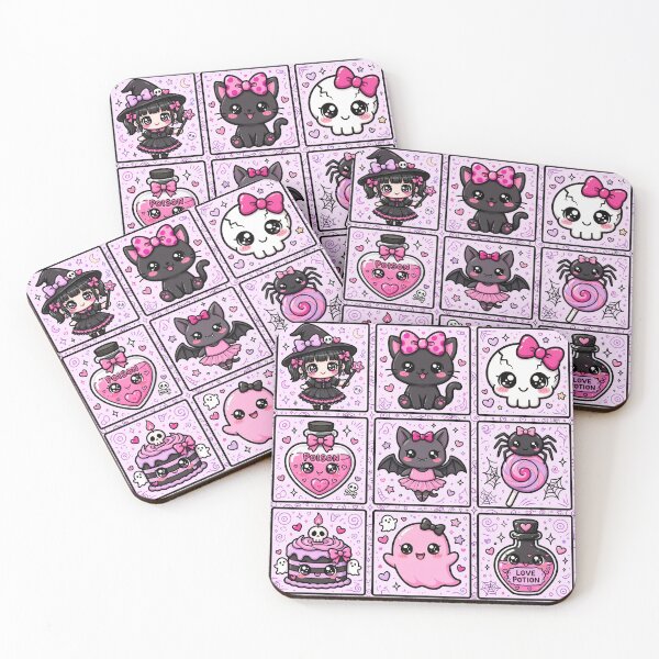 Item preview, Pink Goth Kawaii Halloween Character Grid designed and sold by Teeny Quities.