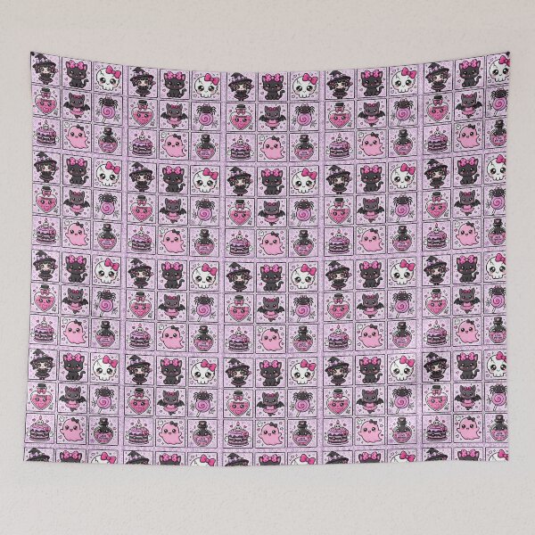 Item preview, Pink Goth Kawaii Halloween Character Grid designed and sold by Teeny Quities.