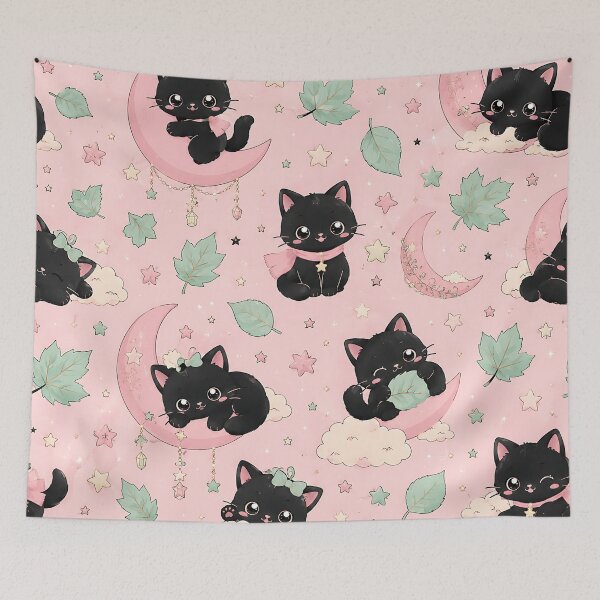 Item preview, Kawaii Black Cat Pastel Moon Autumn Pattern designed and sold by Thai Vibe Studio.