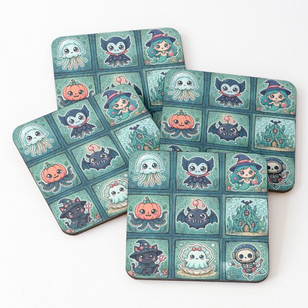 Item preview, Underwater Kawaii Halloween Creature Grid designed and sold by Teeny Quities.