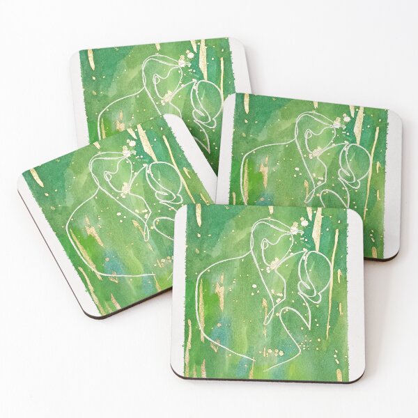 Item preview, Minimalist couple line art with green watercolor and gold designed and sold by Art by M.H..