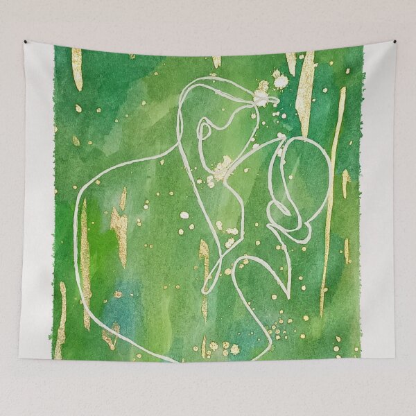 Item preview, Minimalist couple line art with green watercolor and gold designed and sold by Art by M.H..