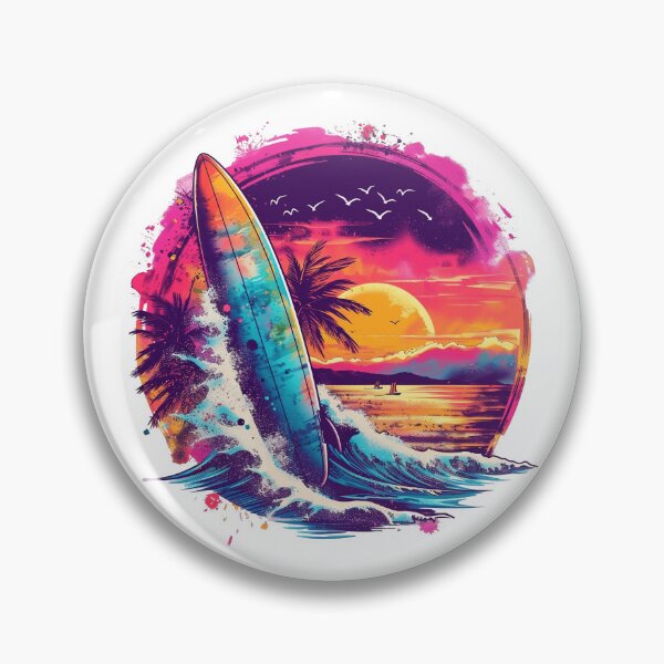 Item preview, Time to Surf | Colorful Surfboard Tropical Sunset | Vintage Beach Surf Art designed and sold by Awarrie.