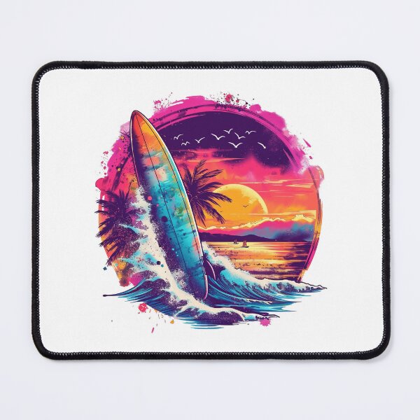Item preview, Time to Surf | Colorful Surfboard Tropical Sunset | Vintage Beach Surf Art designed and sold by Awarrie.