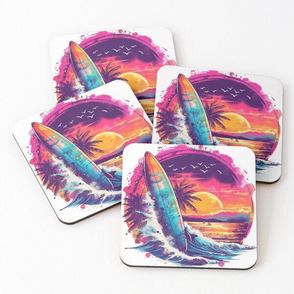Item preview, Time to Surf | Colorful Surfboard Tropical Sunset | Vintage Beach Surf Art designed and sold by Awarrie.
