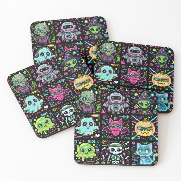Item preview, Neon Cyber Halloween Character Grid designed and sold by Teeny Quities.