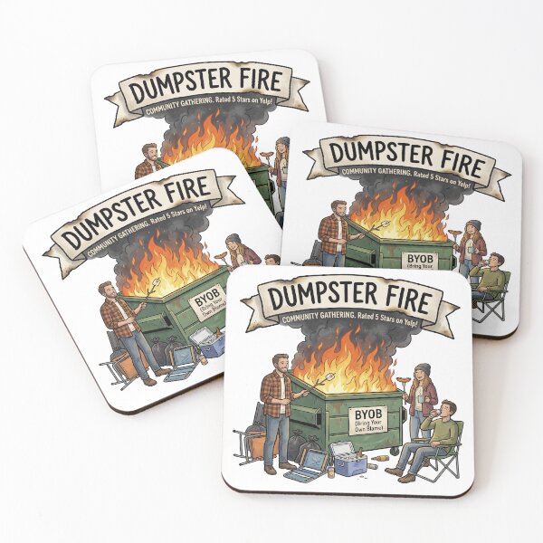 Item preview, Dumpster Fire Community Gathering Funny BYOB Bring Your Own Blame Cartoon designed and sold by LOVEARTDESIGN.