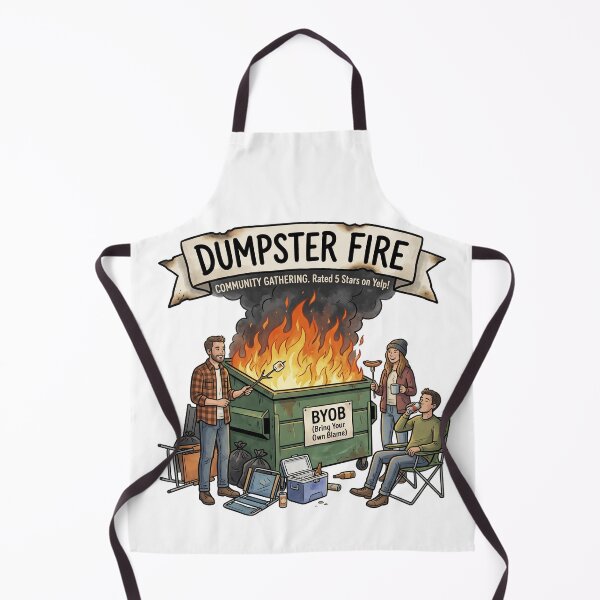 Item preview, Dumpster Fire Community Gathering Funny BYOB Bring Your Own Blame Cartoon designed and sold by LOVEARTDESIGN.