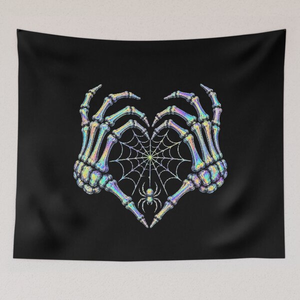 Item preview, Colorful skeleton hands forming a heart with a spider halloween designed and sold by rafaeltto.