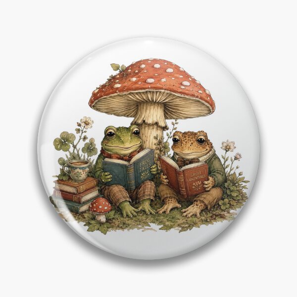 Item preview, Frogs Reading Books Under Mushroom Cottagecore designed and sold by Yellowriversss.