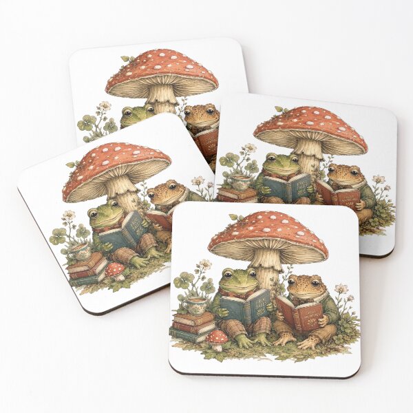 Item preview, Frogs Reading Books Under Mushroom Cottagecore designed and sold by Yellowriversss.