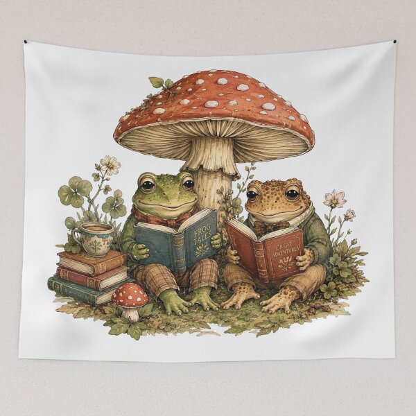 Item preview, Frogs Reading Books Under Mushroom Cottagecore designed and sold by Yellowriversss.
