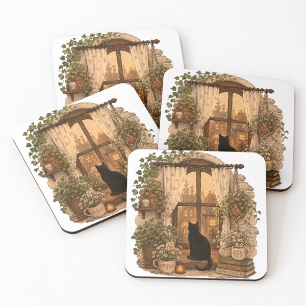 Item preview, Black Cat On Window Sill Cozy Cottagecore designed and sold by Yellowriversss.
