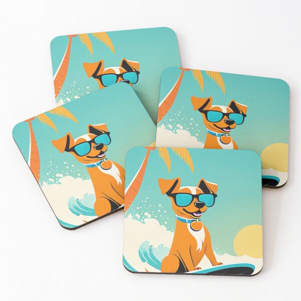 Item preview, Art - Cheerful Surfing Dog, Retro 1960s Illustration designed and sold by World-Pets.