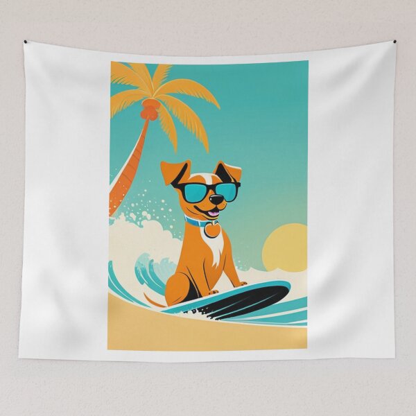 Item preview, Art - Cheerful Surfing Dog, Retro 1960s Illustration designed and sold by World-Pets.