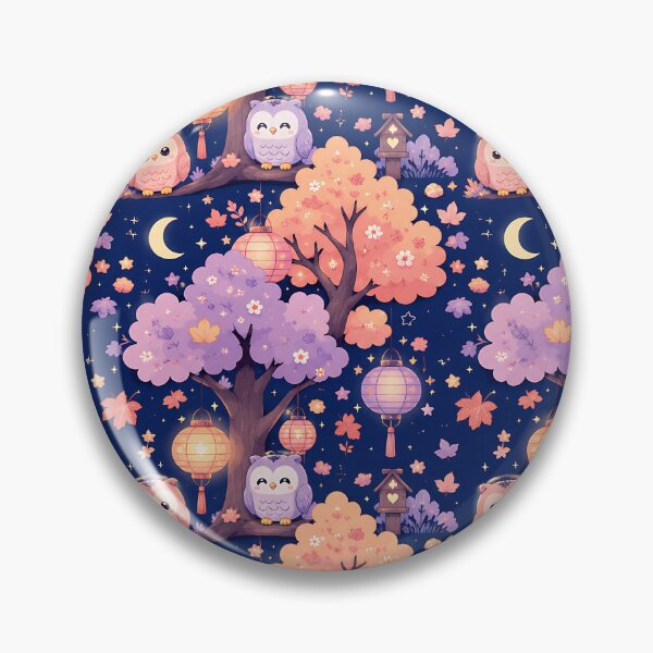 Item preview, Kawaii Pastel Autumn Night Owl Forest Pattern designed and sold by Thai Vibe Studio.