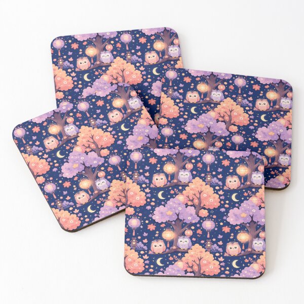 Item preview, Kawaii Pastel Autumn Night Owl Forest Pattern designed and sold by Thai Vibe Studio.