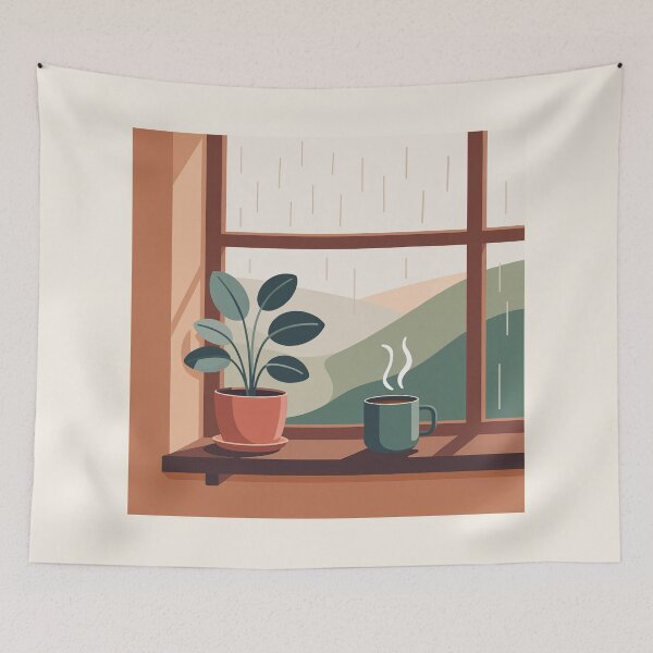 Item preview, Cozy Rainy Window Plant Mug Art  designed and sold by TrendMorphic.