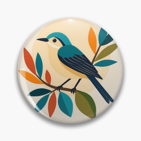 Item preview, Scandinavian Folk Art Songbird | Colorful Mid-Century Nature Illustration designed and sold by ZanyPaintbrush.