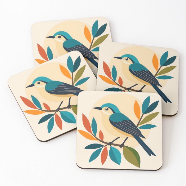 Item preview, Scandinavian Folk Art Songbird | Colorful Mid-Century Nature Illustration designed and sold by ZanyPaintbrush.