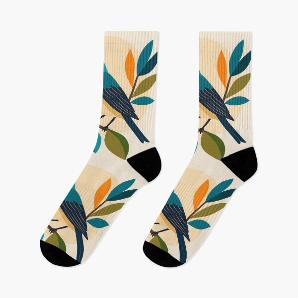 Item preview, Scandinavian Folk Art Songbird | Colorful Mid-Century Nature Illustration designed and sold by ZanyPaintbrush.