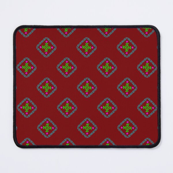 Item preview, Seamless Folk Floral Diamond Pattern on Deep Red Background, Decorative Geometric Textile Ornament designed and sold by AjjimaJKM.