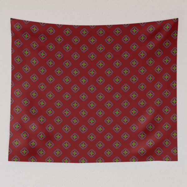 Item preview, Seamless Folk Floral Diamond Pattern on Deep Red Background, Decorative Geometric Textile Ornament designed and sold by AjjimaJKM.
