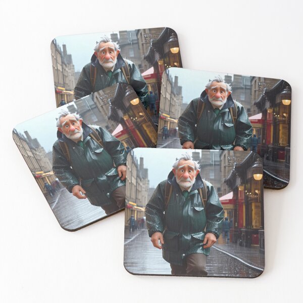 Item preview, Old Fart walking through the town wearing waterproofs in the rain designed and sold by Colin Bentham.