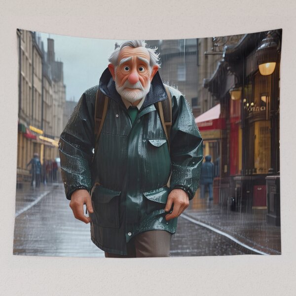 Item preview, Old Fart walking through the town wearing waterproofs in the rain designed and sold by Colin Bentham.