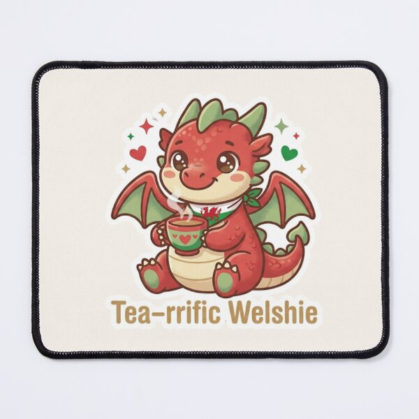Item preview, Tea‑Riffic Welshie – Cute Welsh Dragon Tea Pun designed and sold by Cerys-GS.