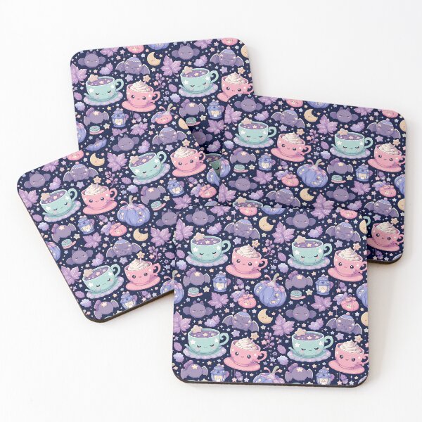 Item preview, Kawaii Pastel Midnight Tea Party Pattern designed and sold by Thai Vibe Studio.