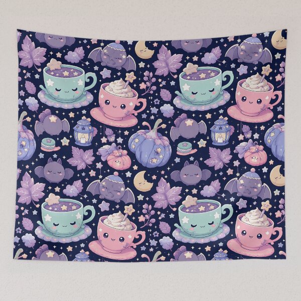 Item preview, Kawaii Pastel Midnight Tea Party Pattern designed and sold by Thai Vibe Studio.