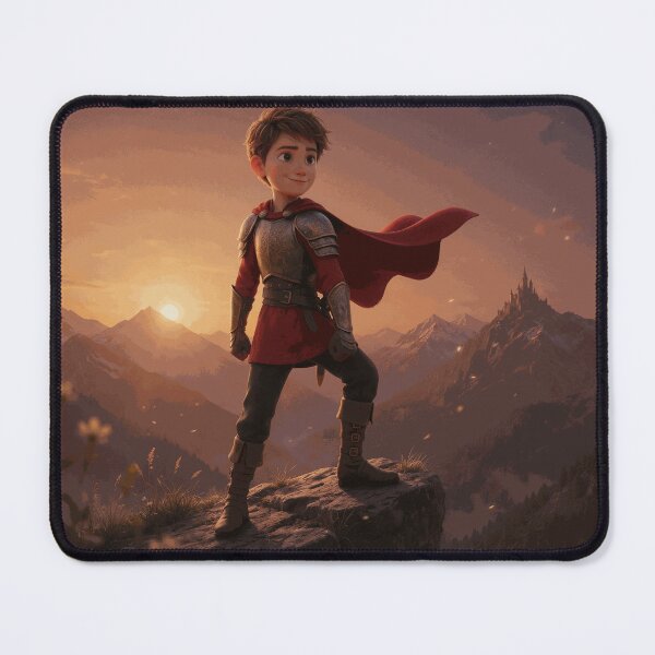 Item preview, Young Knight at Sunset – Courage Beyond the Mountains designed and sold by AubinDelcourt.